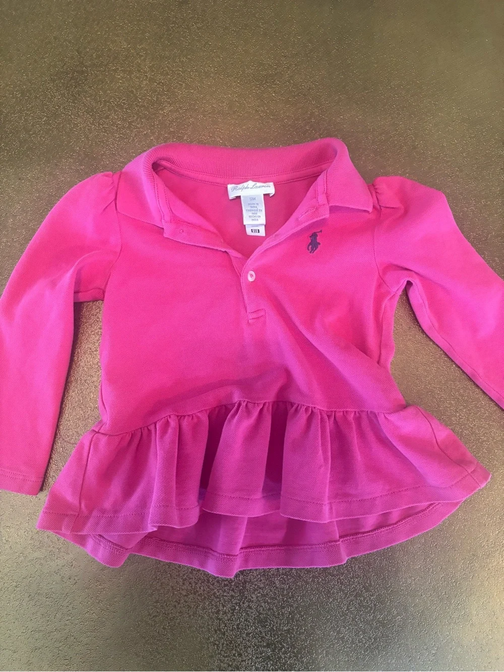 Ralph Lauren Girls Hot Pink Long-Sleeve Polo Peplum Top